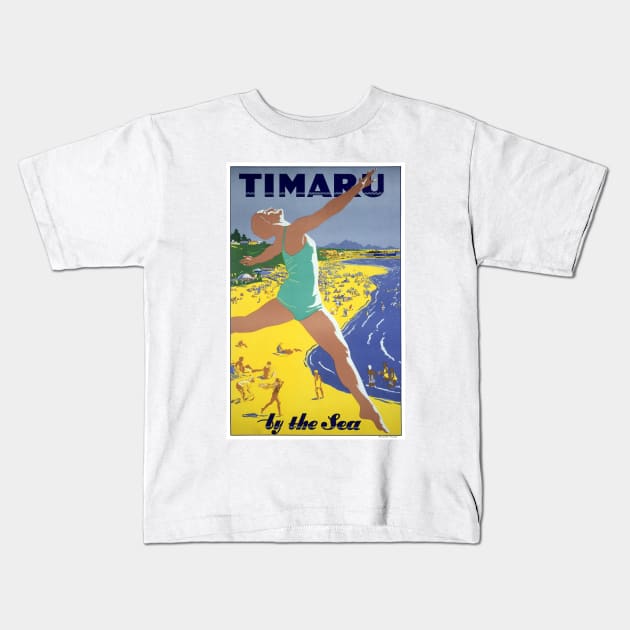 Vintage Travel Poster Timaru New Zealand Kids T-Shirt by vintagetreasure